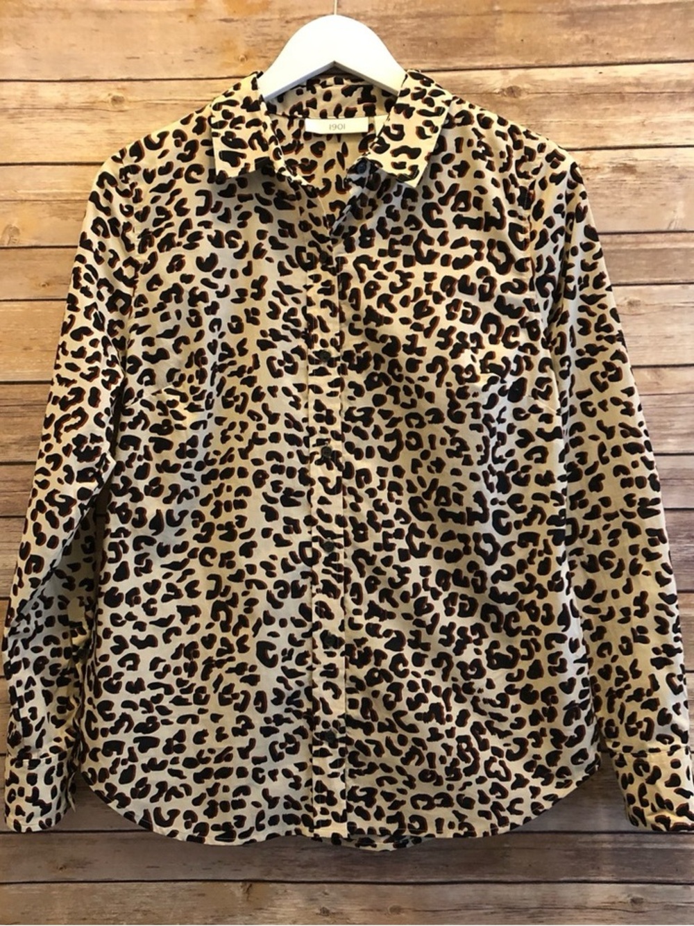 Leopard Print Button-Up Shirt - Neutral Tan & Black